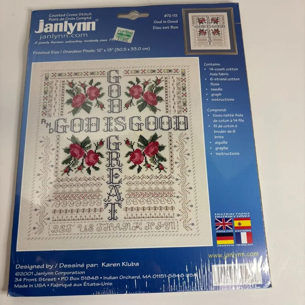 Vintage Janlynn God Is Good God Is Great Counted Cross Stitch Kit 12x13 New